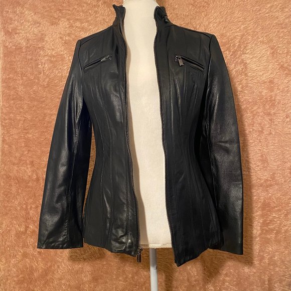 Jones New York Womens Black Leather Jacket Size Medium - Picture 1 of 15